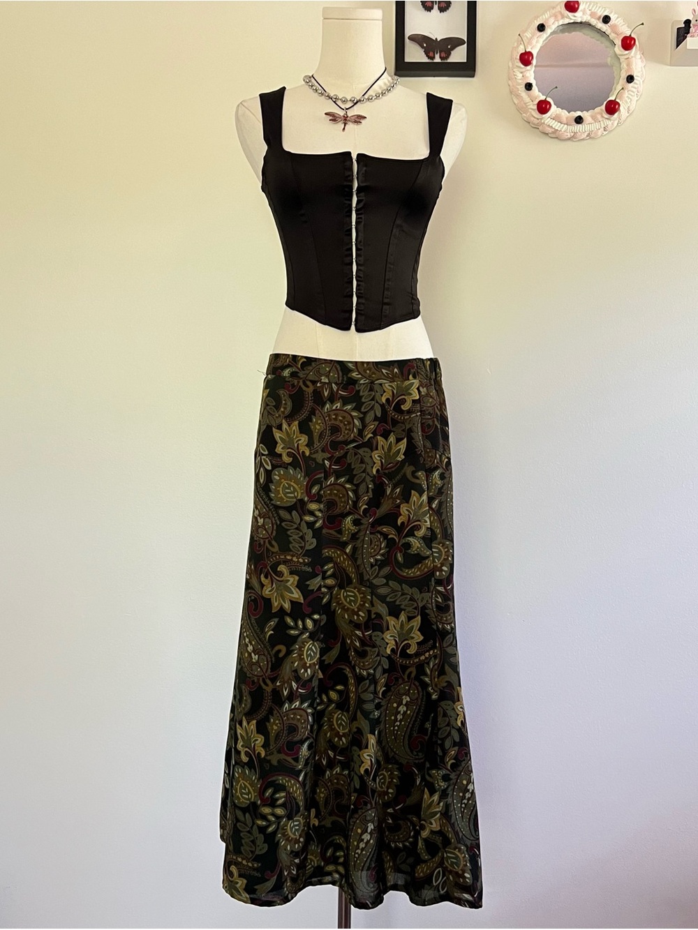 Vintage Green Paisley Maxi Skirt